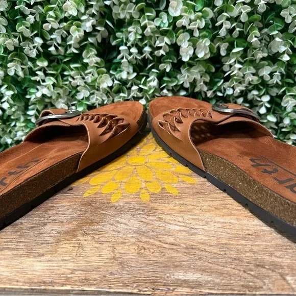 Earth Brown Woven Sandals with Buckle Accents - Picture 6 of 12